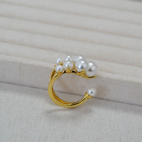 Nischendesign Messing Vergoldet Künstliche Perle Offener Ring Für Damen Übertriebener Personalisierter Mode Fingerschmuck