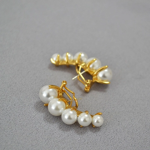 Vintage Messing Vergoldet Fünf Perlen Crawler Ohrringe Mit 925 Sterling Silber Stift Elegante Künstliche Perle Ear Climber Damen