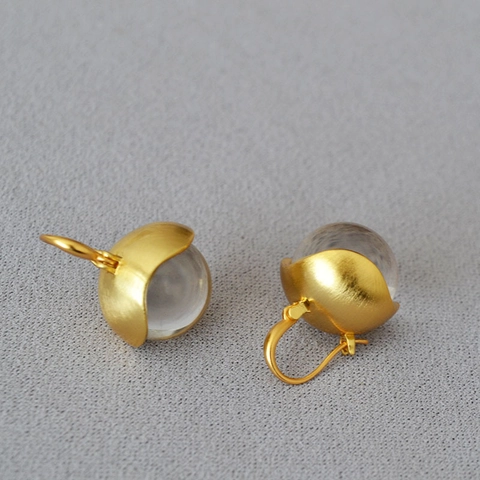 Orecchini Pendenti Vintage in Ottone Spazzolato Placcato Oro a Bocciolo Con Sfera in Cristallo di Vetro Gioielli Donna