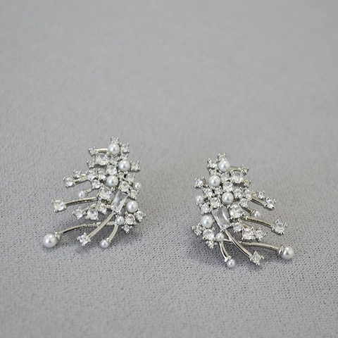 Elegante Kupfer Zirkonia Feuerwerk Ohrstecker Mit Künstlicher Perle 925 Sterling Silber Stift Für Damen Luxusschmuck