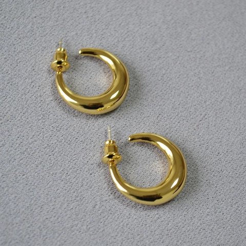 Minimalist Copper Brass Gold Silver Plated C Shaped Moon Hoop Stud Earrings With 925 Sterling Silver Earring Post For Women Jewelry
