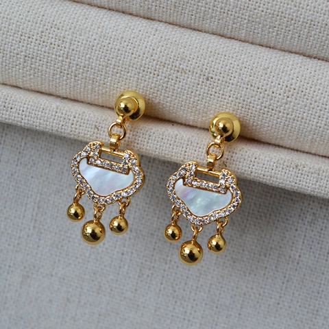 Orecchini a Bottone Ruyi Peace Lock Stile Cinese Con Perno in Argento Sterling 925 Rame Placcato Oro Perla Artificiale Strass Gioielli Donna