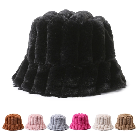 Dames Winter Dikke Pluche Vissershoed Bedrukt Gestreept Warm Winddicht Imitatiebont Mode Accessoire Voor Buiten
