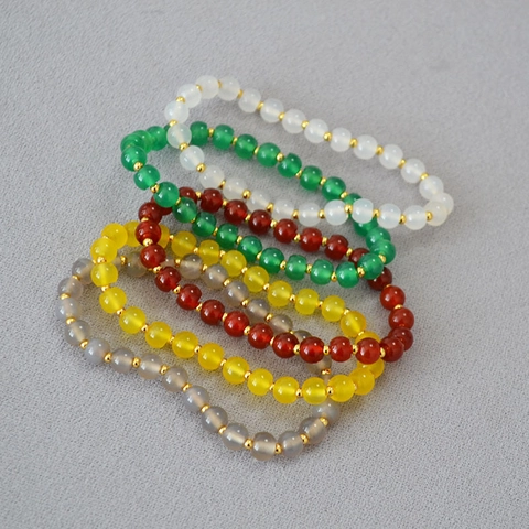 Bracciale Minimalista in Perle di Agata a Taglio Dritto per Donna Perle Distanziatrici in Rame Dorato Fatto a Mano Elastico