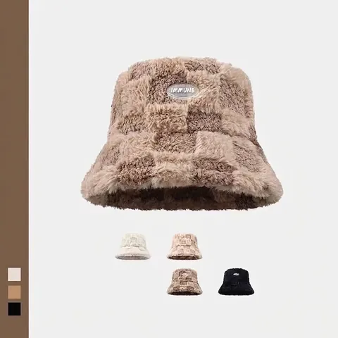 Dames Japanse Schaakbord Kunstbont Vissershoed Dik Warm Winter Pluche Letterpatch Zachte Bekkenkap
