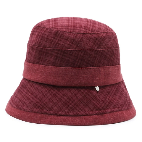 Women Plaid Bucket Hat Elegant Middle Aged Mother Hat Polyester Warm Windproof Autumn Winter Fashion Cloche Hat Metal Decor