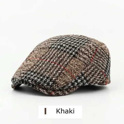 Vintage Britse Stijl Polyester Geruite Platte Pet Voor Dames Heren Winter Warm Visgraatmotief Newsboy Beret Verstelbare Hoed