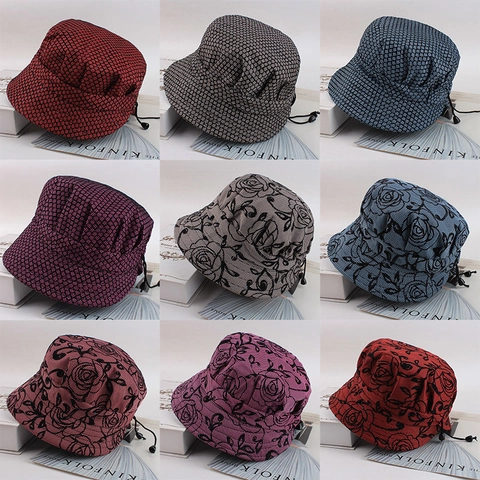 Cappello a Secchiello Vintage Floreale Plaid per Donne Anziane Regolabile Leggero Cappello da Sole in Poliestere Pescatore