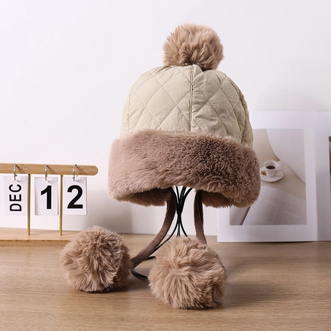 Dames Winter Warme Gewatteerde Trapperhoed Kunstbont Oorkleppen Lei Feng Muts Met Pompons Mode Outdoor Skiën Hoofddeksels