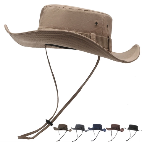 Outdoor Zonbescherming Vissershoed Met Verstelbaar Winddicht Touw Breedgerande Boonie Hoed Voor Wandelen Kamperen Vissen Unisex