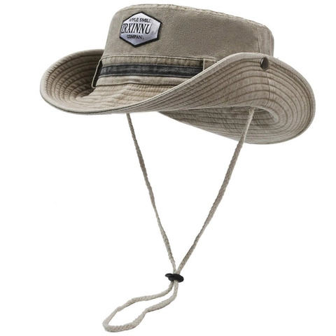 Women Outdoor Wide Brim Sun Hat Foldable Polyester Cowboy Style Bucket Hat With Adjustable Windproof String For Hiking Camping