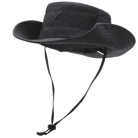 Outdoor Wide Brim Polyester Boonie Hat For Men Women Sun Protection Fishing Camping Hiking Mountaineering Western Cowboy Summer Hat With Windproof Rope