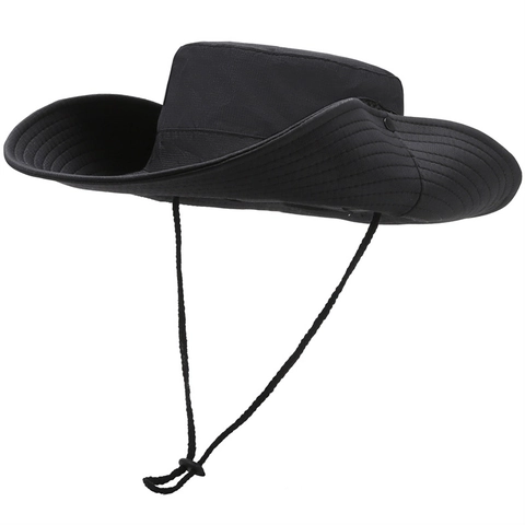Heren Outdoor Zonnehoed Brede Rand UV Bescherming Ademend Vissershoed Met Verstelbaar Winddicht Touw Boonie Hat
