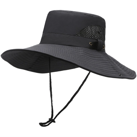 Heren Outdoor Zonnehoed Brede Rand UV Bescherming Ademend Vissershoed Met Verstelbaar Winddicht Touw Boonie Hat