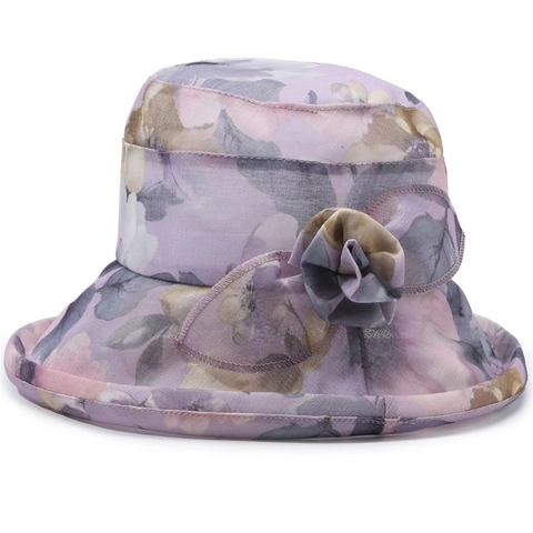Women Organza Floral Sun Hat With 3D Flower Decor Foldable Wide Brim Beach Bucket Hat Breathable Summer Sun Protection Cap