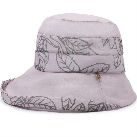 Women Japanese Style Sun Hat Breathable Polyester Bucket Hat Floral Leaf Print Golden Leaf Pendant Summer Outdoor Travel Hat