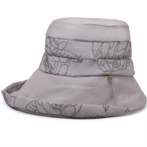 Women Japanese Style Sun Hat Breathable Polyester Bucket Hat Floral Leaf Print Golden Leaf Pendant Summer Outdoor Travel Hat