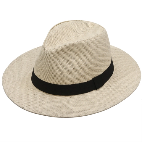 Summer Wide Brim Woven Paper Straw Fedora Hat With Black Ribbon Band For Men Women Sunshade Beach Cowboy Hat For Travel