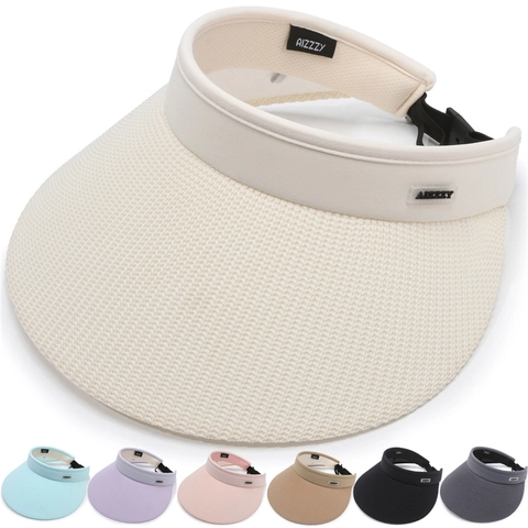 Damen Sommer Sonnenvisier Hut Polyester Breite Krempe UV-Schutz Faltbar Open-Top Atmungsaktiv Strand Outdoor Urlaub Hut