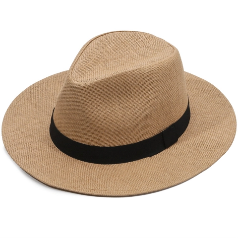 Summer Wide Brim Woven Paper Straw Fedora Hat With Black Ribbon Band For Men Women Sunshade Beach Cowboy Hat For Travel