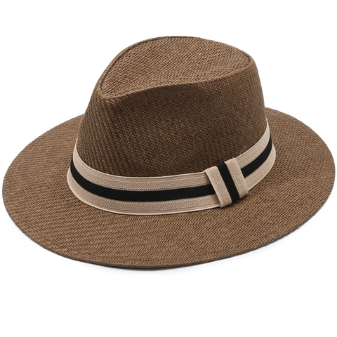 Sombrero Fedora de Paja de Papel de Ala Ancha Transpirable Protección Solar Verano Playa Estilo Vaquero Decoración de Cinta para Mujeres Hombres Aire Libre