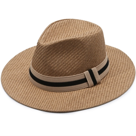 Sombrero Fedora de Paja de Papel de Ala Ancha Transpirable Protección Solar Verano Playa Estilo Vaquero Decoración de Cinta para Mujeres Hombres Aire Libre