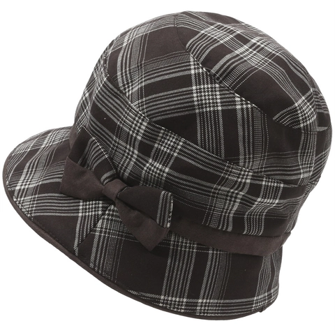 Women Plaid Polyester Bucket Hat British Vintage Cloche Hat With Bow Decoration Elegant Fisherman Hat Autumn Winter Adjustable Sun Hat