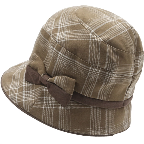 Women Plaid Polyester Bucket Hat British Vintage Cloche Hat With Bow Decoration Elegant Fisherman Hat Autumn Winter Adjustable Sun Hat