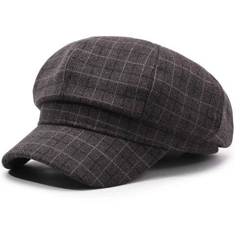 Dames Britse Retro Geruite Newsboy Cap Achthoekige Baret Verstelbaar Polyester Katoen Herfst Winter Mode Hoed