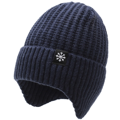 Heren Winter Thermische Gebreide Muts Fleece Gevoerd Oorbescherming Sneeuwvlok Patch Outdoor Winddichte Skimuts