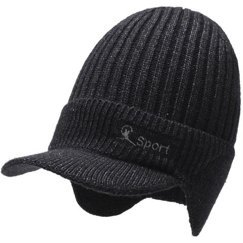 Heren Winter Warme Brei Muts Met Rand Oorbescherming Fleece Gevoerd Verdikt Sport Borduurwerk Polyester Pullover Muts