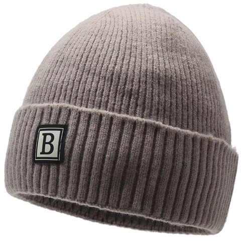 Heren Winter Warme Muts Met Letter B Patch Fleece Gevoerd Geribbelde Gebreide Omslagmuts Voor Buiten Skiën Sport Polyester Hoofddeksel