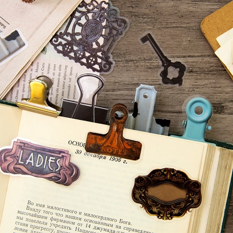 Autocollants Décoratifs en PET Rétro Steampunk Série Ville Industrielle Engrenages Serrures Clés pour Scrapbooking DIY