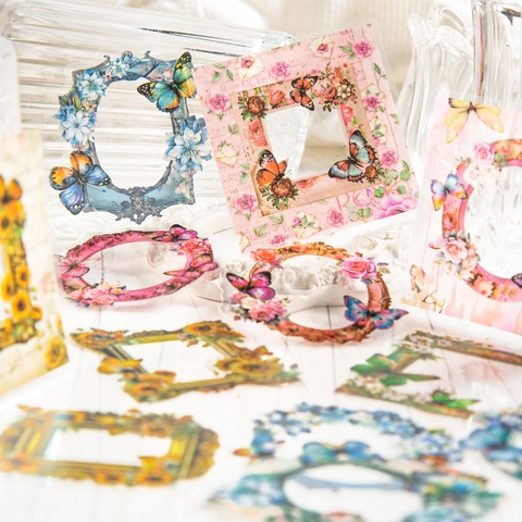Vintage Butterfly Floral PET Decorative Stickers Retro Mirror Butterfly Love Collage Materials For Journaling Scrapbooking DIY Art Craft