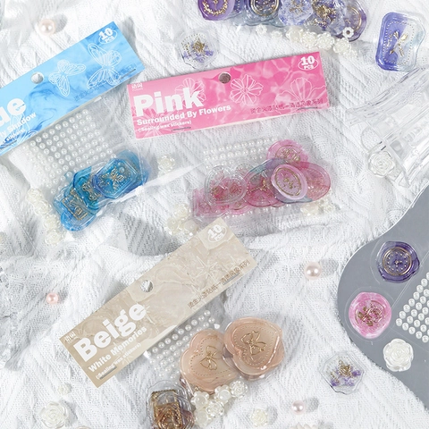 Gold Foil Sealing Wax Stickers Clear Epoxy Resin Butterfly Floral Decorative Decals For DIY Scrapbooking Journaling Stationery
