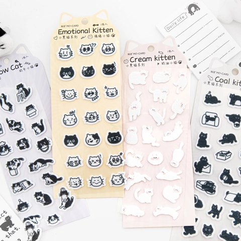 Cute Cartoon Cat Wool Felt Stickers Little Black Cat Series 3D Emotional Kitten Journal Scrapbooking Decoration DIY Material