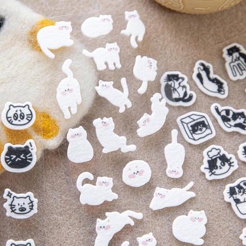 Cute Cartoon Cat Wool Felt Stickers Little Black Cat Series 3D Emotional Kitten Journal Scrapbooking Decoration DIY Material