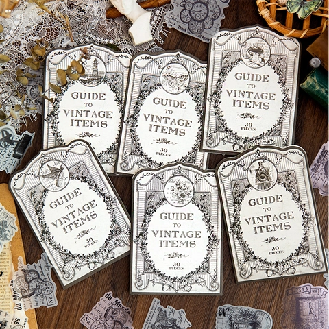 Set di 30 Adesivi per Scrapbooking Vintage in PET e Carta da Lucido Decalcomanie Retro a Forma di Farfalla e Fiori per Diario Decorazione Fai-da-te