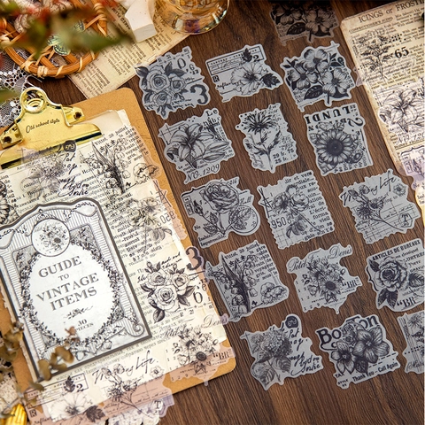 Set di 30 Adesivi per Scrapbooking Vintage in PET e Carta da Lucido Decalcomanie Retro a Forma di Farfalla e Fiori per Diario Decorazione Fai-da-te