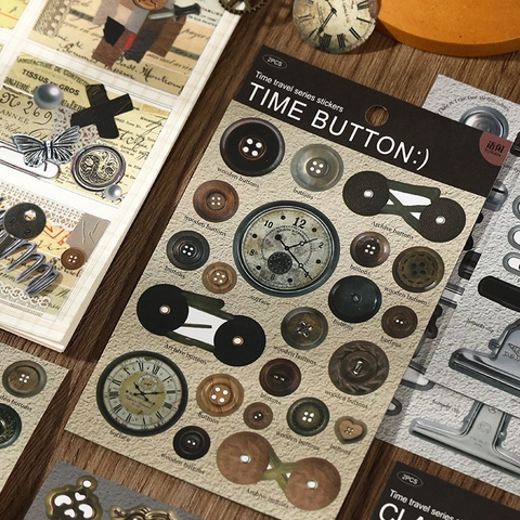 Ρετρό Αυτοκόλλητα Scrapbooking Σειρά Time Travel Vintage Σχέδια Κλειδί Κουμπί Για Journaling DIY Διακόσμηση Επιστρωμένο Χαρτί Σετ