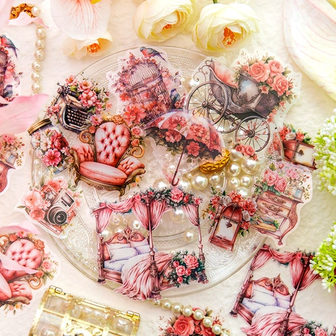Pack d'Autocollants PET Drame de la Cour Victorienne Vintage Mobilier Floral Rétro Carrosse Scrapbooking Journaling Autocollants Décoratifs DIY