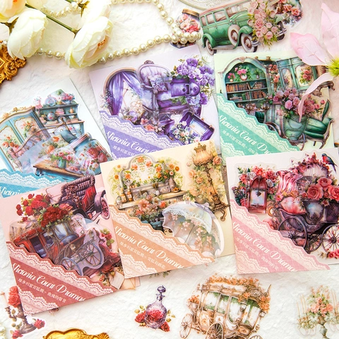 Pack d'Autocollants PET Drame de la Cour Victorienne Vintage Mobilier Floral Rétro Carrosse Scrapbooking Journaling Autocollants Décoratifs DIY