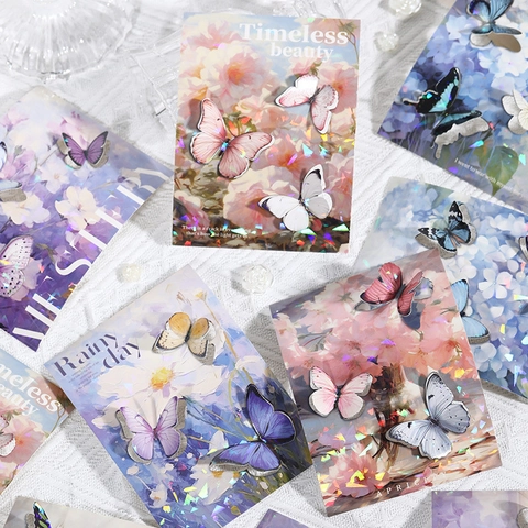 Cartoline Decorative 3D Farfalla Fiore Stile Pittura a Olio Vintage Per Scrapbooking Fai Da Te Materiale Diario Estetica Arte Carta