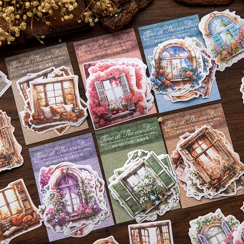 Window Times Series Vintage Washi Αυτοκόλλητα για Scrapbooking DIY Διακοσμητικά Αυτοκόλλητα Τοπίο Παραθύρου για Journaling