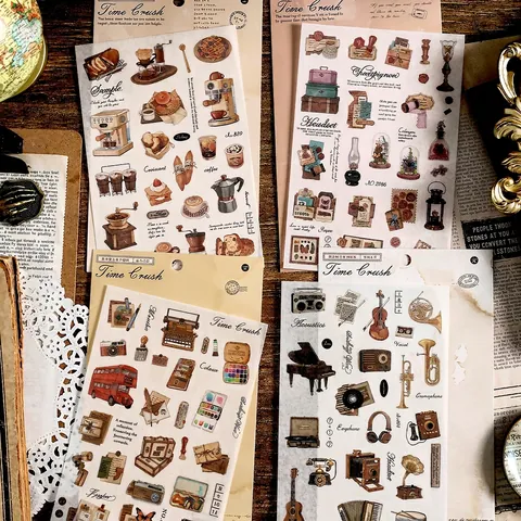 Autocollants en Papier Washi Vintage Fournitures de Scrapbooking Rétro Pour Journalisation Bricolage Carnet Esthétique Café Pain Musique