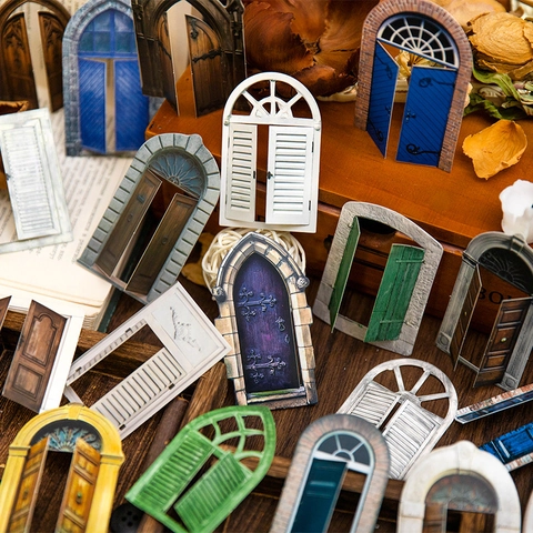 Retro Window Door Collage Cards 50Pcs Vintage Cardstock Hollow Scrapbooking Material For DIY Journaling Craft Decoration