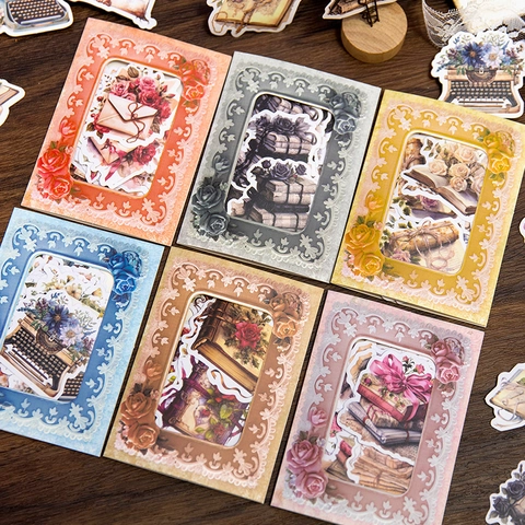 Vintage Washi Stickers Set Retro Scrapbooking Material Paper Floral Letter Rose Decorative Journaling DIY Art Supplies Stationery
