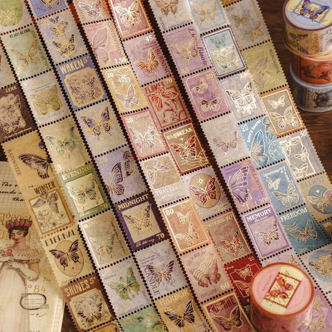 Vintage Stampa a Caldo Francobollo a Farfalla Nastro Washi Retro Nastro Adesivo Decorativo per Scrapbooking Fai Da Te Diario Arte Artigianato