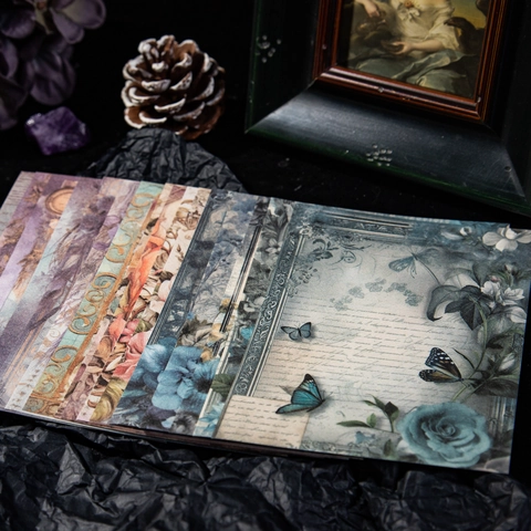 Papel de Scrapbooking Vintage Baroque Garden Material Decorativo Ligero Para Manualidades DIY Hand Ledger Tema Floral Rosa Mariposa
