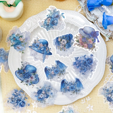 Βίντατζ Λουλουδάτα Αυτοκόλλητα PET για Scrapbooking Καλλιτεχνικά Λουλούδια Δαντέλα Καπέλο Διακοσμητικά Αυτοκόλλητα για Journaling
